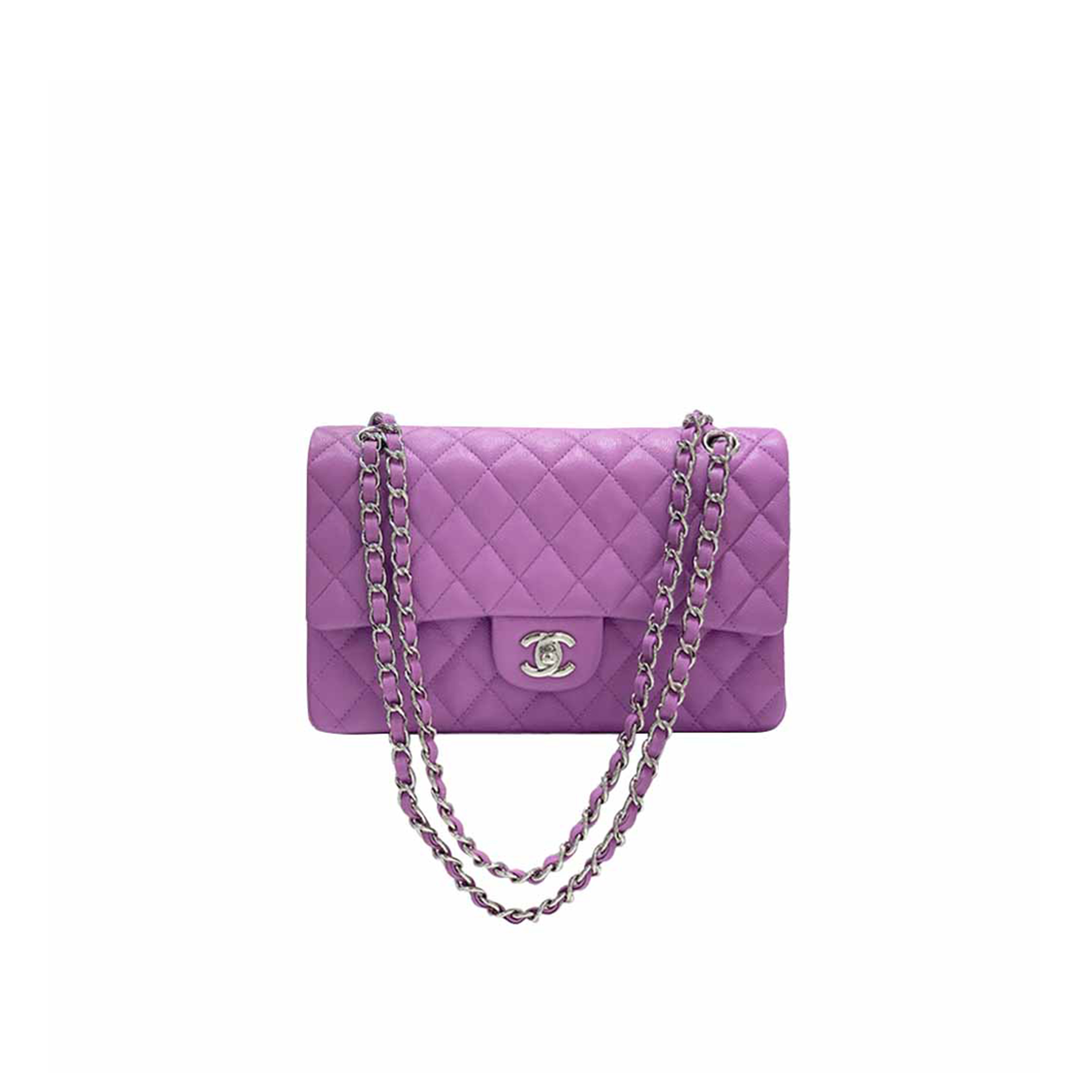 Ch*el caviar quilted medium double flap purple silver buckle (25.5*15.5*6.5cm)